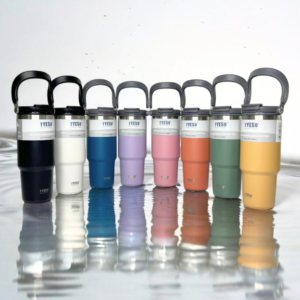 Tyeso (ของแท้) พร้อมส่ง แก้วเก็บความเย็นเเละร้อน มีหูหิ้ว แก้วสแตนเลส 304 ขนาด 600ml 750ml 900ml 1050ml 1200ml