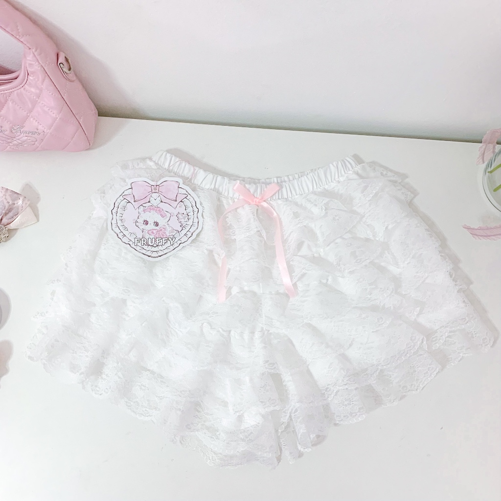 white lace shorts princess FF111 กางเกงขาสั้นลูกไม้โบว์ชมพู