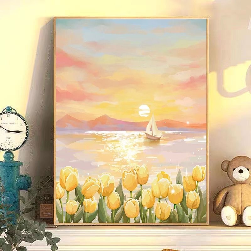 ภาพวาดสีน้ํามัน 40*50 ซม ระบายสีตามตัวเลข รูปดอกไม้ ไร้กรอบ DIY สําหรับผู้ใหญ่ ของขวัญ - รูปที่ 4