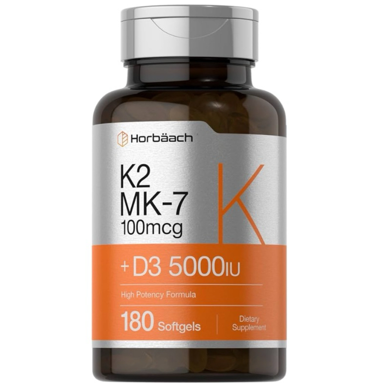 [ HORBAACH ]❇️K2 MK7 100 MCG + D3 5000 IU ( HIGH POTENCY FORMULA  ) ( 180 ซอฟ์ทเจล )
