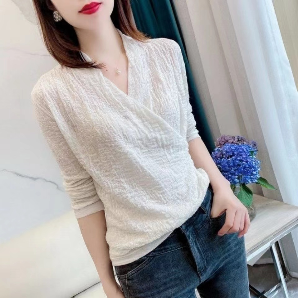 เสื้อเชิ้ต คอวี ผ้าชีฟอง เข้ากับทุกการแต่งกาย แฟชั่นฤดูใบไม้ร่วง สไตล์เกาหลี สําหรับผู้หญิง