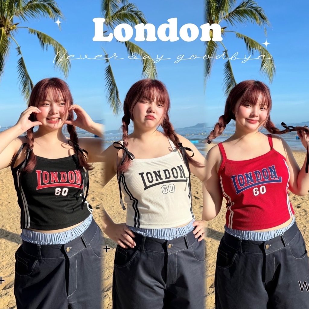 เสื้อสายเดี่ยว สกรีนLONDON 60 สายฝอ