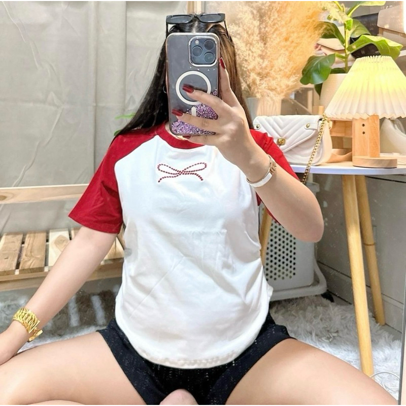 60 เสื้อสาวอวบ ปักโบว์ทูโทนพรางหุ่น : อก 34-50
