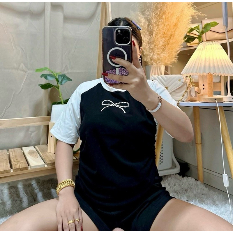 60 เสื้อสาวอวบ ปักโบว์ทูโทนพรางหุ่น : อก 34-50