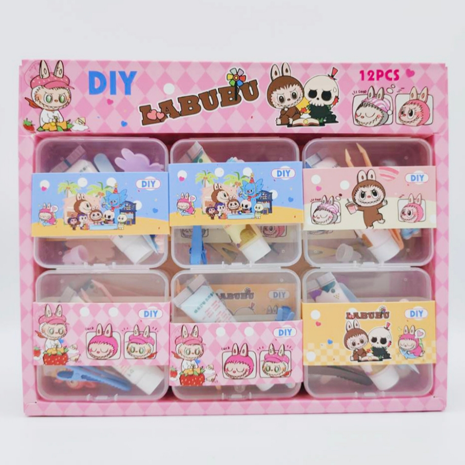 แพ็ค 12 ชุด สุ่มลายLabubu ชุดDIYกิ๊ฟลาบูบู้ Labubu งานประดิษฐ์ตกแต่งกิ๊ฟ น่ารัก