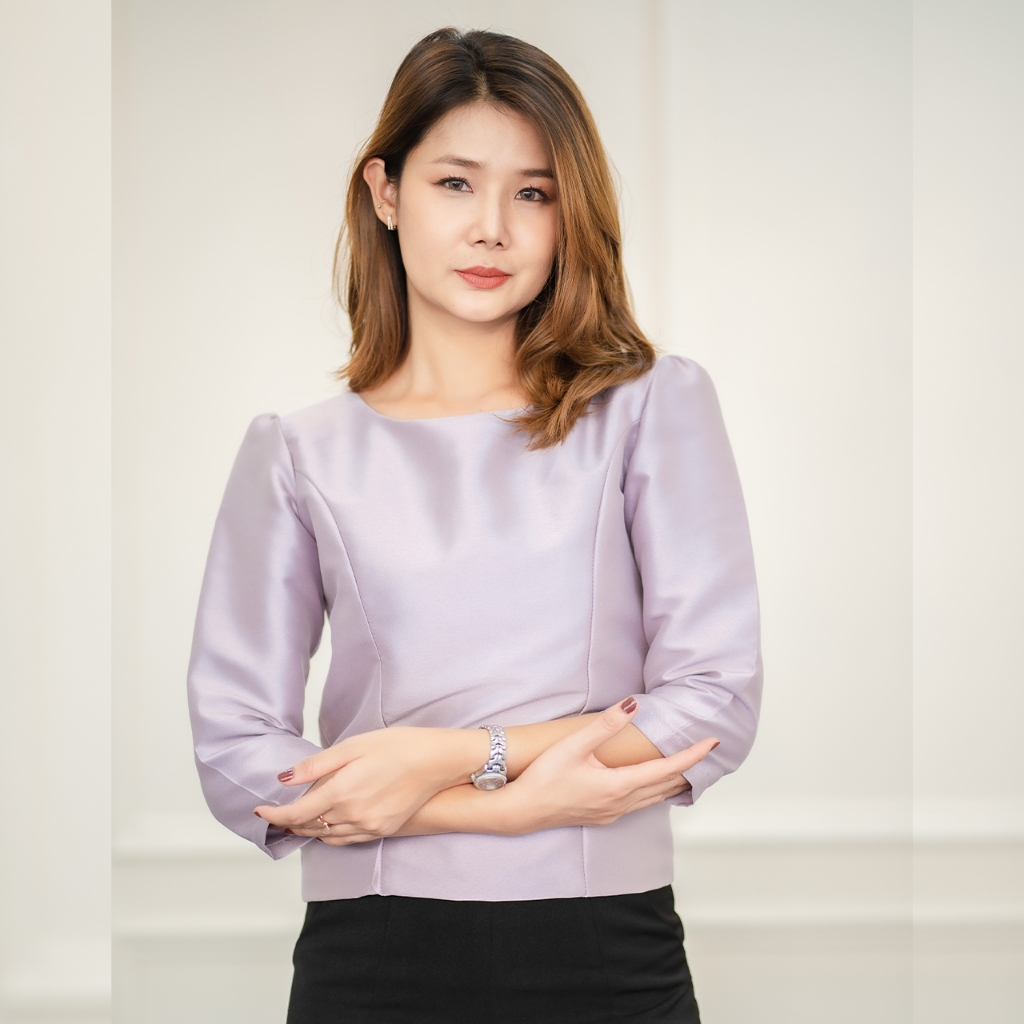 เสื้อไหมอิตาลีแขนสามส่วน คอกลม ไหมอิตาลี ใส่ทำบุญ งานบวช BR Voguish - รูปที่ 5