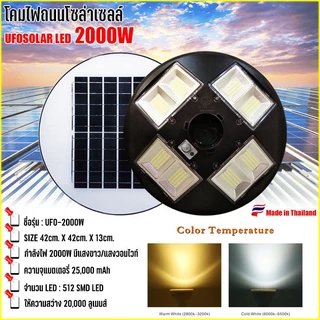 ไฟโซล่าเซลล์ UFO-2000W-W แสงสีขาว/แสงวอร์ม โคมไฟถนนแบบUFOโซลาร์เซลล์ 8ทิศทาง ความสว่าง 8ช่อง ขนาด2000วัตต์