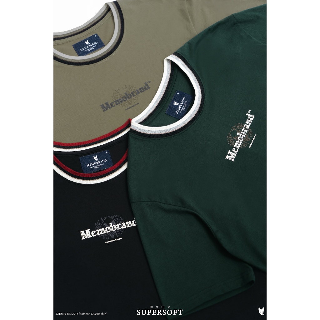 AEIOU เสื้อยืด Memo Supersoft Premium คอริ้ว ปักเล็ก รุ่น Collar Heritage สินค้าลิขสิทธิ์แท้