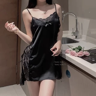 💚Sex time💜ชุดนอนผู้หญิง sexy เดรสลูกไม้ สีพื้น ไม่ได้นอน ผ้าใส่สบาย H1136