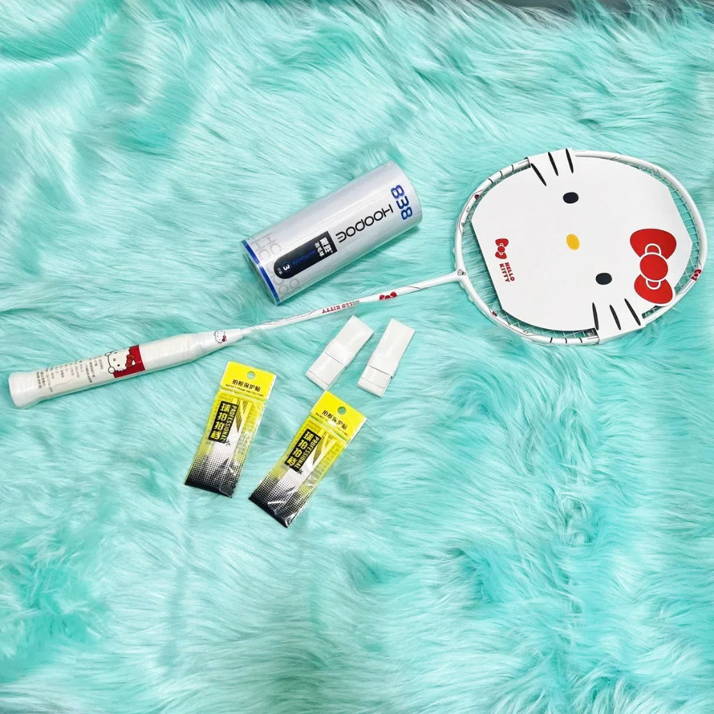 【Hellokitty】แร็กเก็ตแบดมินตันคาร์บอนเต็ม 5U เบาพิเศษ
