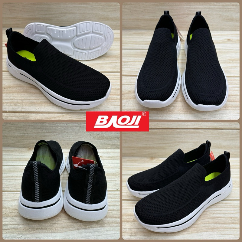 Baoji BJM 888 รองเท้าผ้าใบ บาโอจิ ทรงสลิปออน (41-45) สีดำ/ดำขาว/น้ำตาลอ่อน/กรม ซป