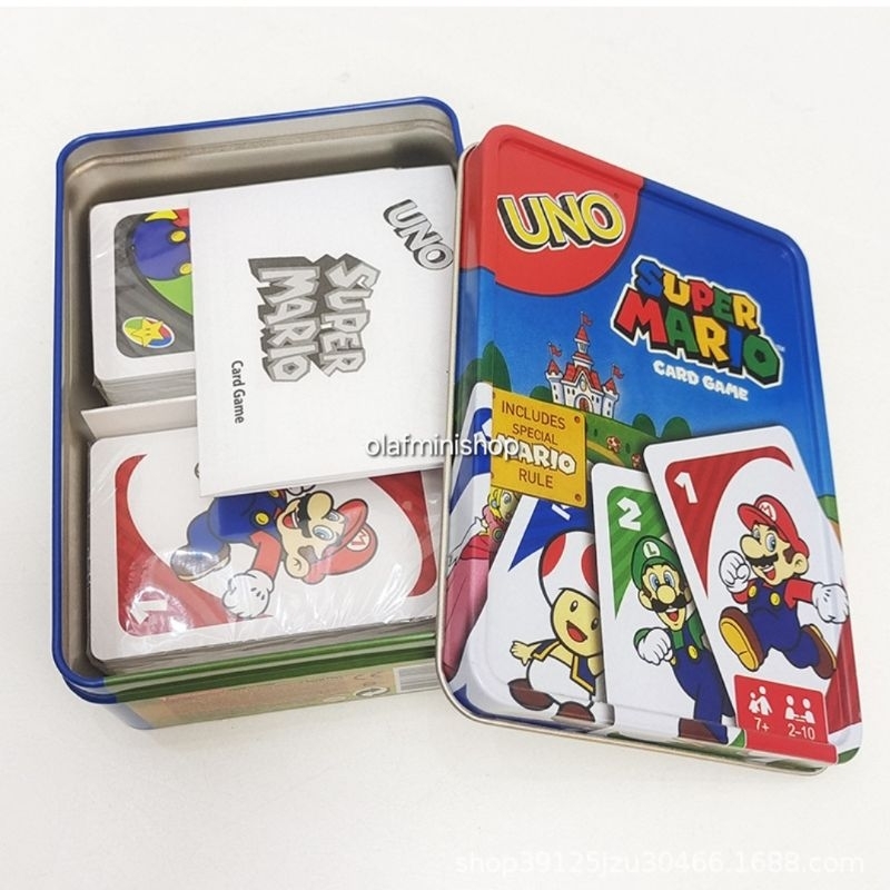 พร้อมส่งจากไทย UNO super mario ซูเปอร์มาริโอ การ์ดเกม 112 ใบ กล่องโลหะ กล่องเหล็ก ทนทาน