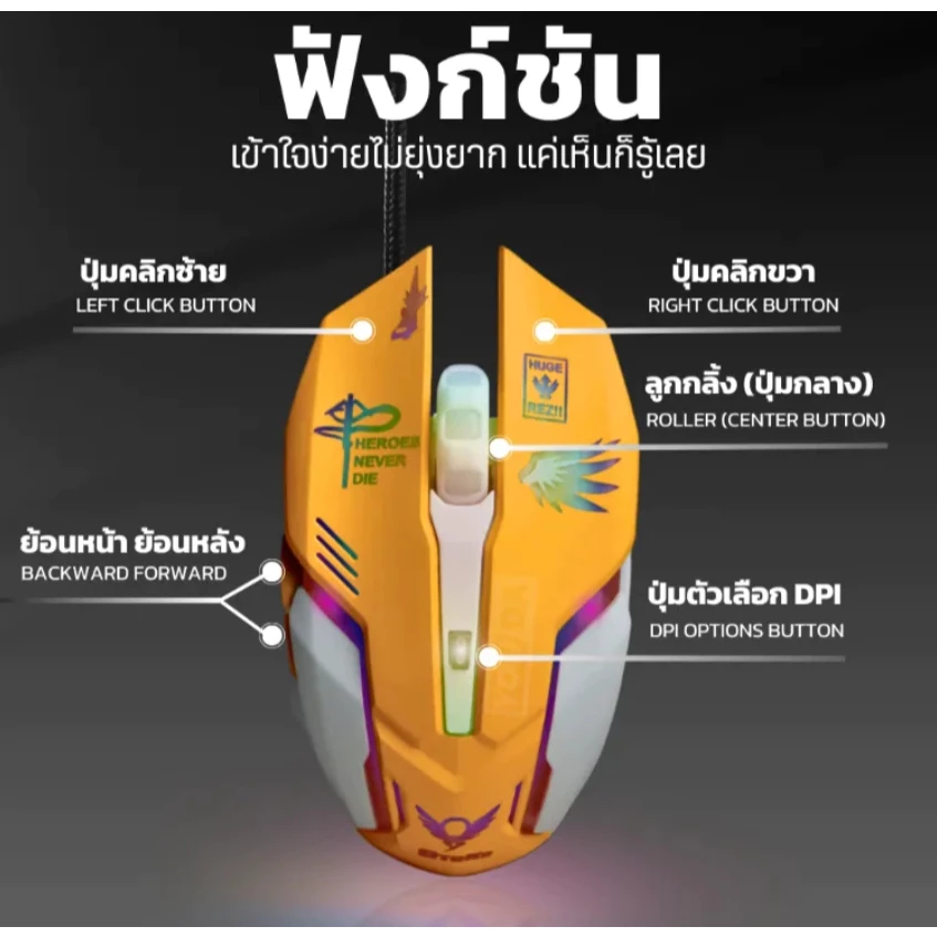 เมาส์เกมมิ่ง T-268 แบบมีสาย USB ไฟ LED 4 ระดับ DPI thumbnail 5