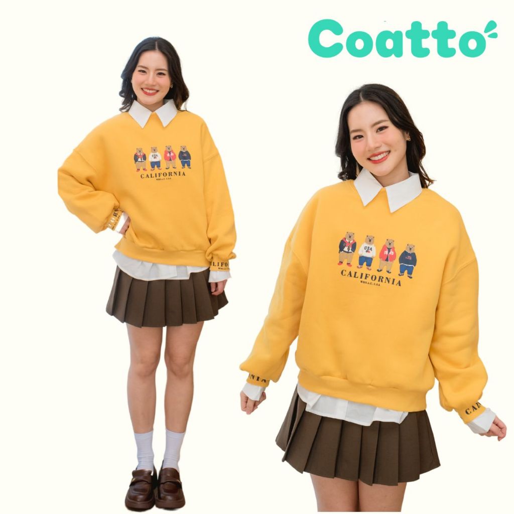 [Coatto.bkk] เสื้อสเวตเตอร์สกรีนลายน้องหมี ทรงโอเวอร์ไซส์ ใส่สบาย ปลายแขนสมอค พร้อมสกรีนแต่งช่วงข้อแขน ด้านในบุขนอ่อน