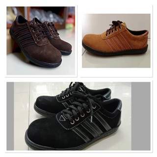 รองเท้าเซฟตี้หัวเหล็ก รุนกลับแถบ  หนังกลับ  กันลื่น