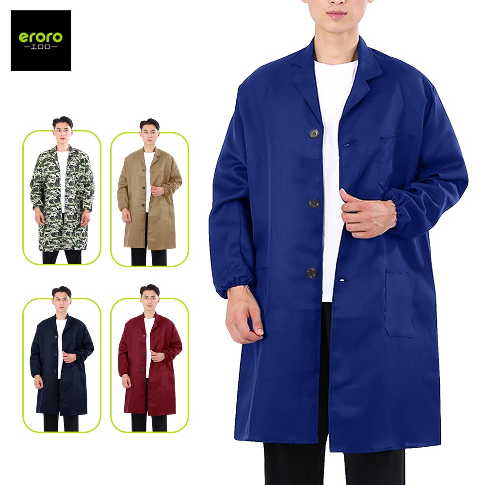 ERORO เสื้อกาวน์แขนยาว สำหรับปฏิบัติงานห้องแล็ป เสื้อคลุมทำงาน แขนจั๊ม