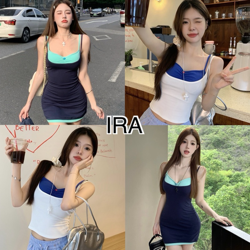 BY IRA พร้อมส่ง (1173) เสื้อ2ชิ้นแบบเย็บติดกัน เสื้อมีฟองน้ำในตัว สีสวย แต่งดอกเล็กๆหน้าอก ผ้าฝ้าย ใส่สบาย