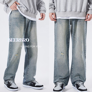 กางเกงยีนส์ผู้ชาย ไซส์ใหญ่ ยีนส์ขากระบอกวินเทจ ใส่สบาย ขายาว baggy jeans เนื้อผ้ายีนส์ล้างน้ำ ทรงหลวม สไตล์เกาหลี ทรงตรง