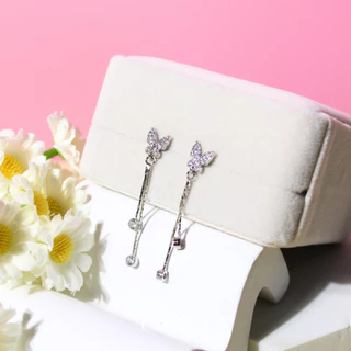 earika.earrings - butterfly kisses collection ต่างหูผีเสื้อห้อยประดับเพชรก้านเงินแท้ชุบทองคำขาว/ทอง ผิวแพ้ง่ายใส่ได้