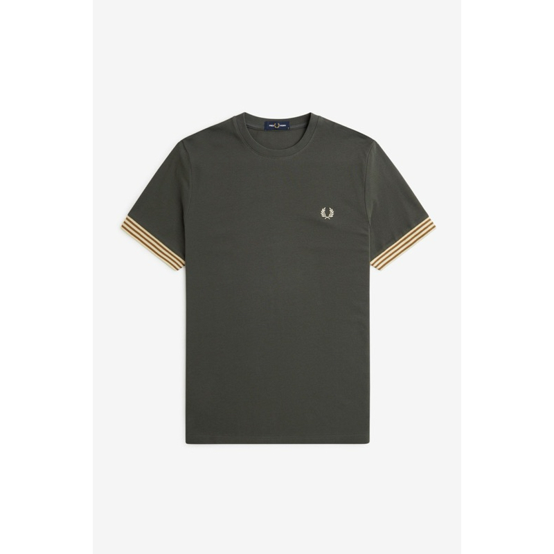 Fred Perry Stripe Cuff T-Shirt in Field Green