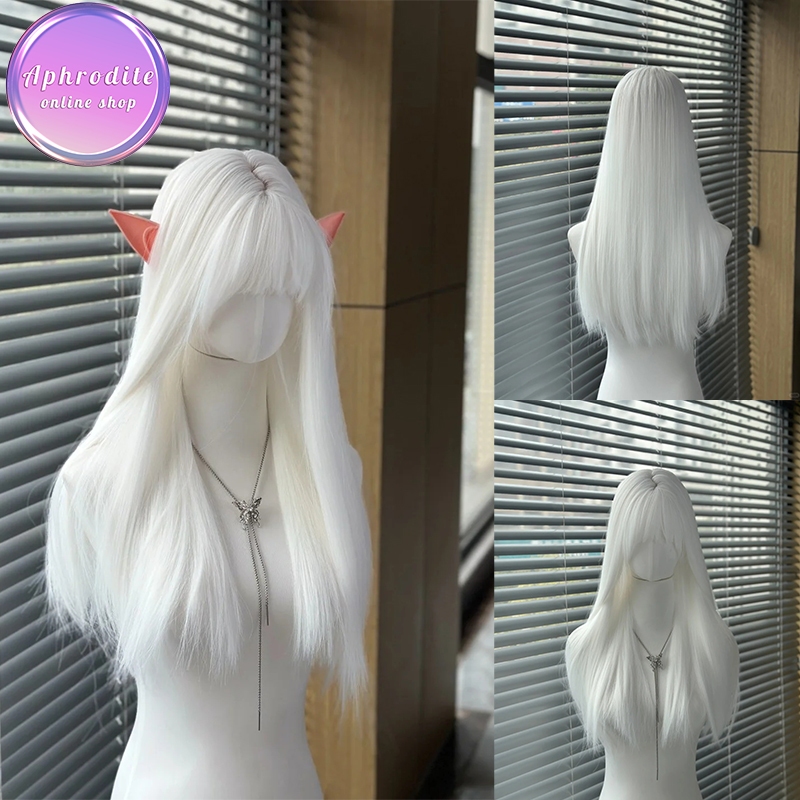 Aphrodite 65CM วิกผม วิกผมยาวตรง JK หน้าม้าธรรมชาติ สีขาวล้วน สําหรับผู้หญิง