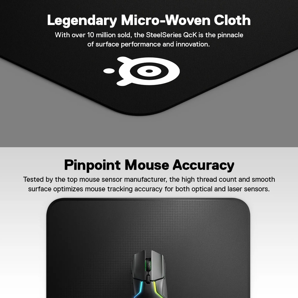 SteelSeries QcK Gaming Mousepad แผ่นรองเม้าส์ แบบ Control รุ่นเริ่มต้น ผ้า Micro-woven cloth S/L