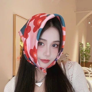 🔥พร้อมส่ง🔥 ผ้าพันคอซาติน ลายจุด【70x70 ซม】ผ้ามัดผมเกาหลี