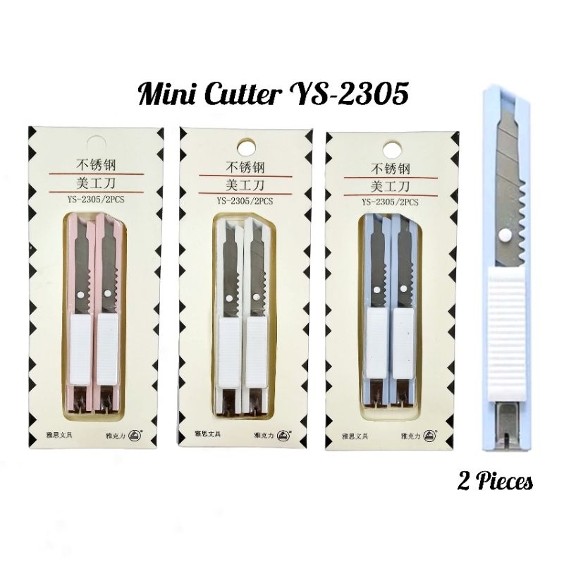 มีดคัตเตอร์มินิ 45 ° (YS-2305) Cutter Mini ขนาด 8.5 ซม. ตัวด้ามเหล็ก คัตเตอร์พกพา แพ็คคู่ (คละสี)