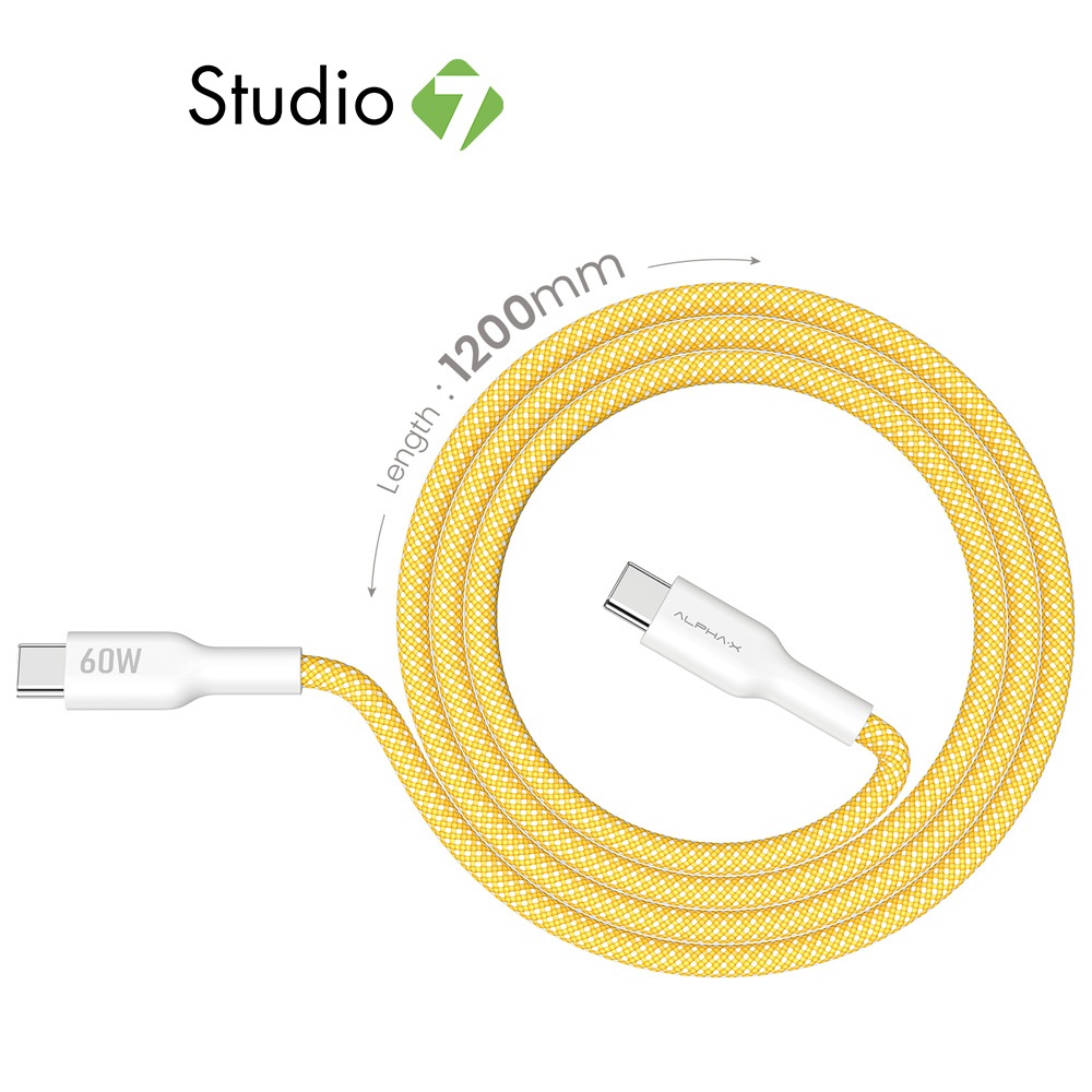 สายชาร์จ ALPHA.X USB-C to USB-C Cable 1.2M ALUSB-CC2 Yellow by Studio7