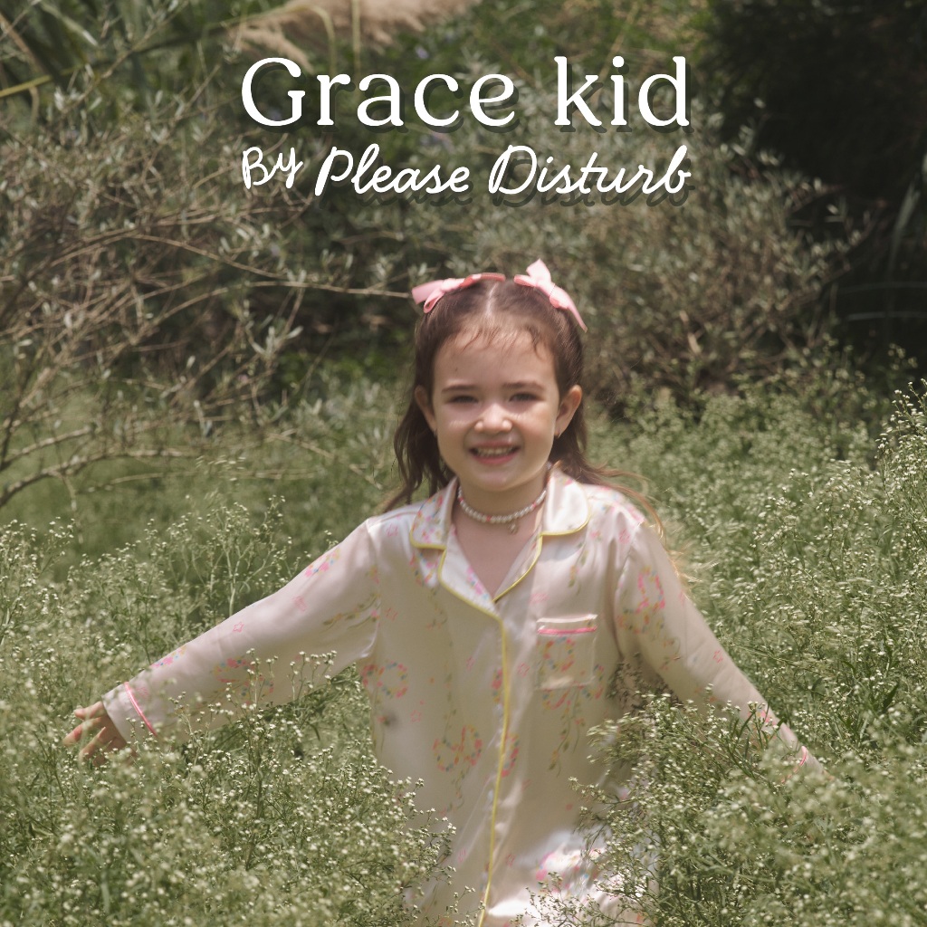 Grace kid : Ribbon Flora ชุดนอนเด็ก ผ้า Silk Satin Premium แขนยาวขายาว