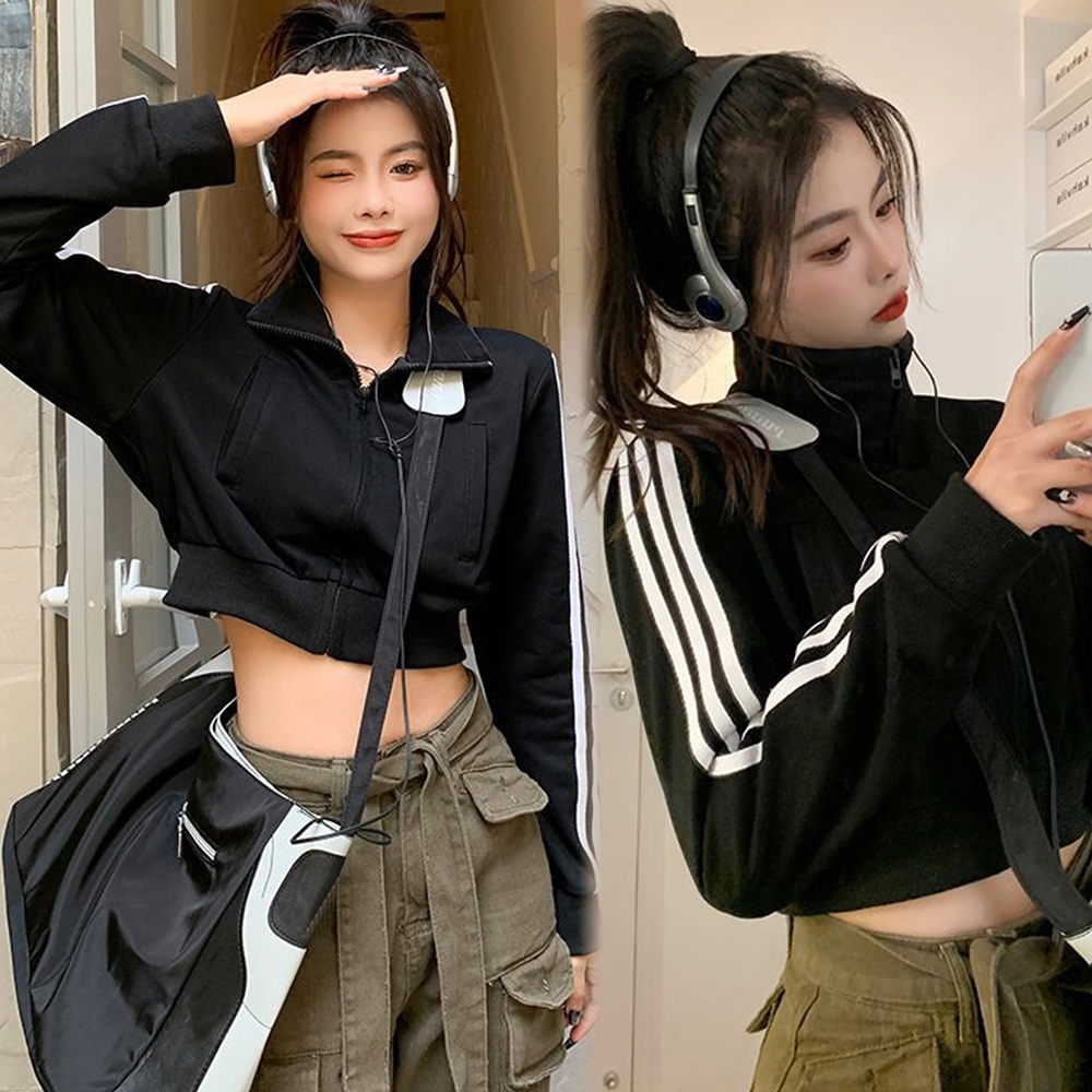 Beryl🌻เสื้อแจ็คเก็ตสั้นแขนยาว สปอร์ตลำลองสไตล์เกาหลีและอเนกประสงค์