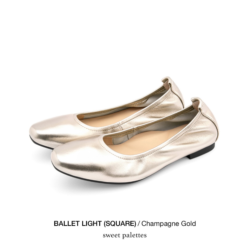 Sweet Palettes รองเท้าหนังแกะ Ballet Square Champagne Gold