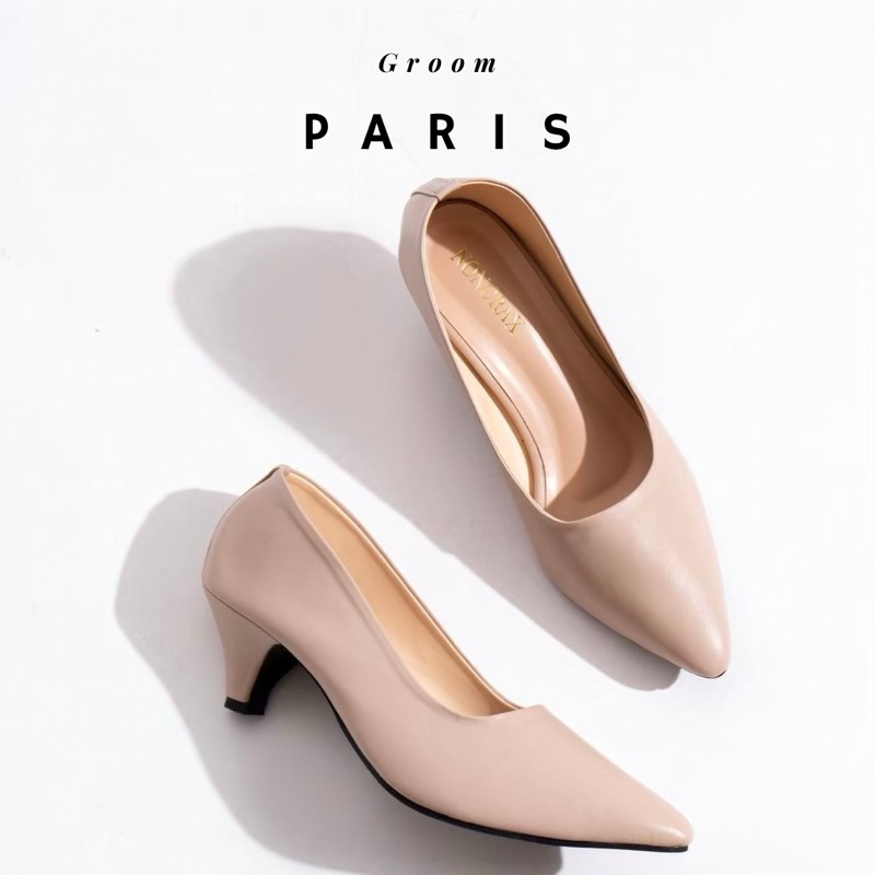 Groomshoes รองเท้ารุ่น Paris รองเท้าส้นสูงถูกระเบียบ คัชชูสีดำ สีขาว ใส่ทำงาน รับปริญญา นิ่ม