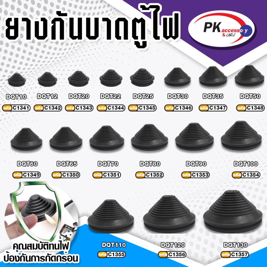 ยางกันบาดตู้ไฟแบบเจดีย์ อย่างดี ทนความร้อนสูง ทนน้ำมัน ไม่ติดไฟ ขนาด 10-40มิล ราคาต่อชิ้น
