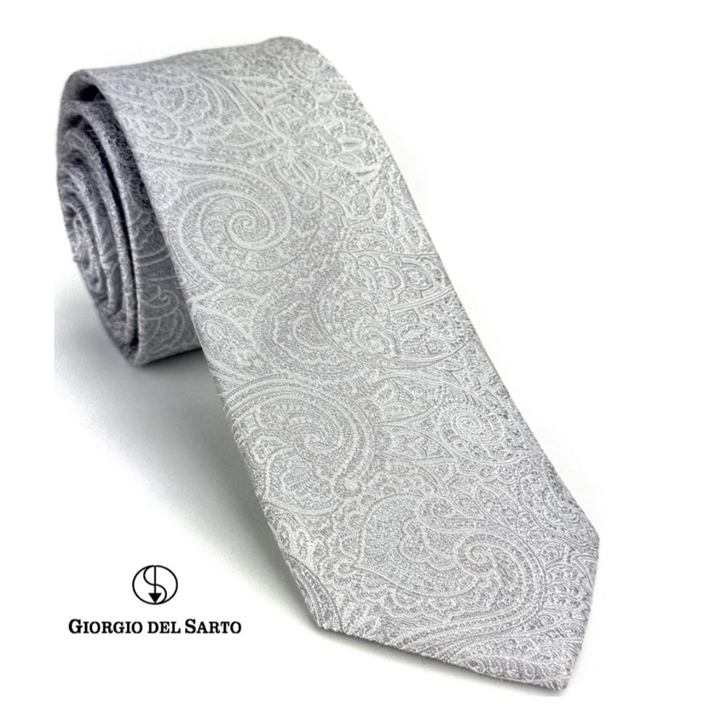Giorgio Del Sarto Necktie 6.5 cm Silk Light Grey with Fabric Texture เนคไทผ้าไหมสีเทาอ่อนมีเท็กเจอร์