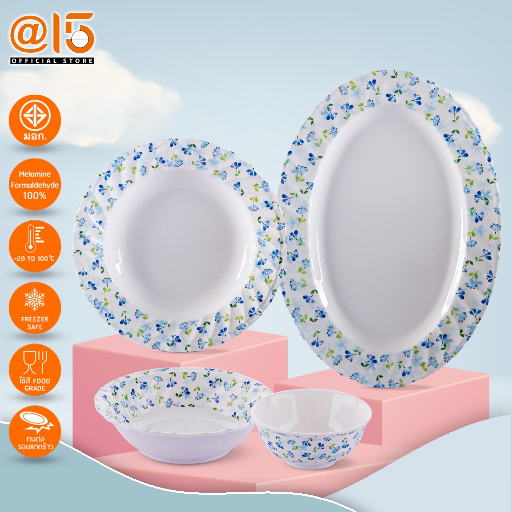 จานชามเมลามีน ลาย บลูไอนะ (Blue Aina)  แบรนด์ Srithai Superware ศรีไทยซุปเปอร์แวร์ จานร้านอาหาร