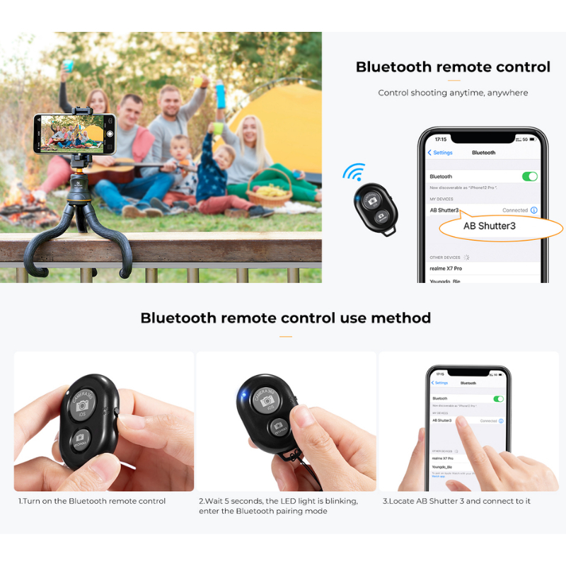 ขาตั้งกล้องหนวดปลาหมึก K&F ขนาดเล็กแบบยืดหยุ่น พร้อมรีโมทBluetooth (KF09.129)