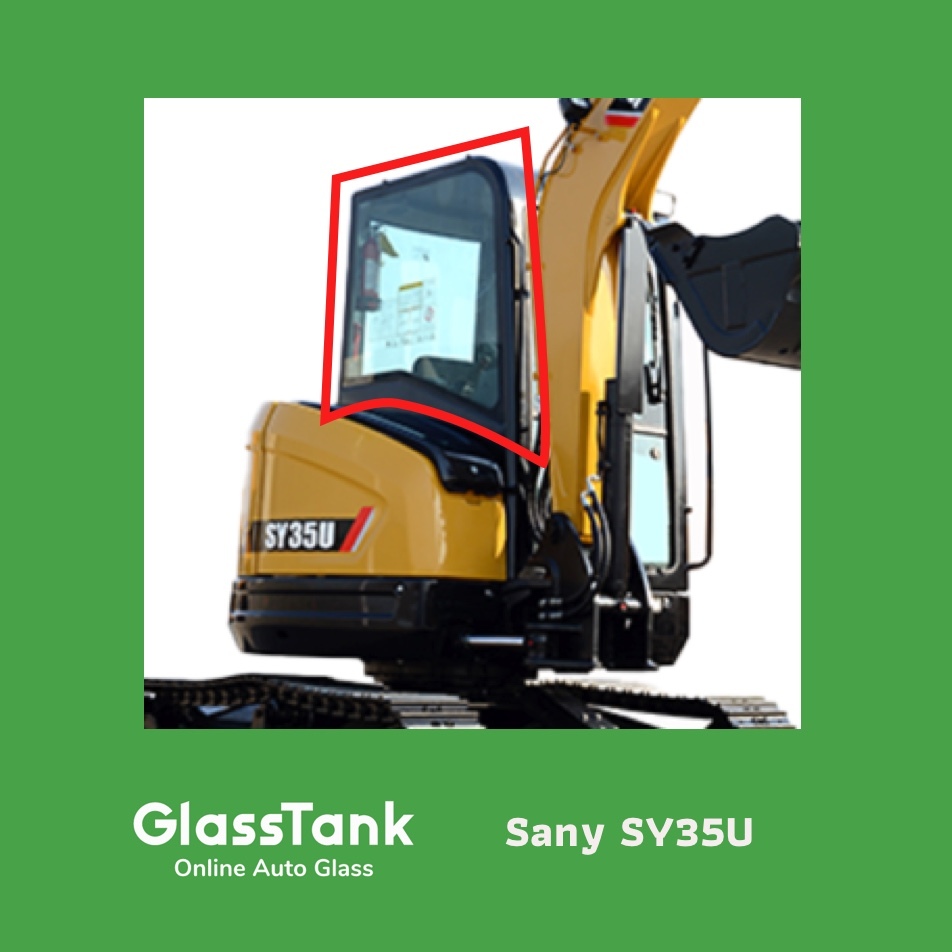 กระจกบานขวาใหญ่ เทมเปอร์ Sany SY35U ซานี่  กระจกแม็คโคร กระจกรถขุด