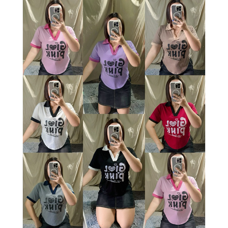 เสื้อสาวอวบ อก36-46 สกรีนลายน่ารัก คอปก เอวเว้าวีใส่แล้วมีเอว (A57)