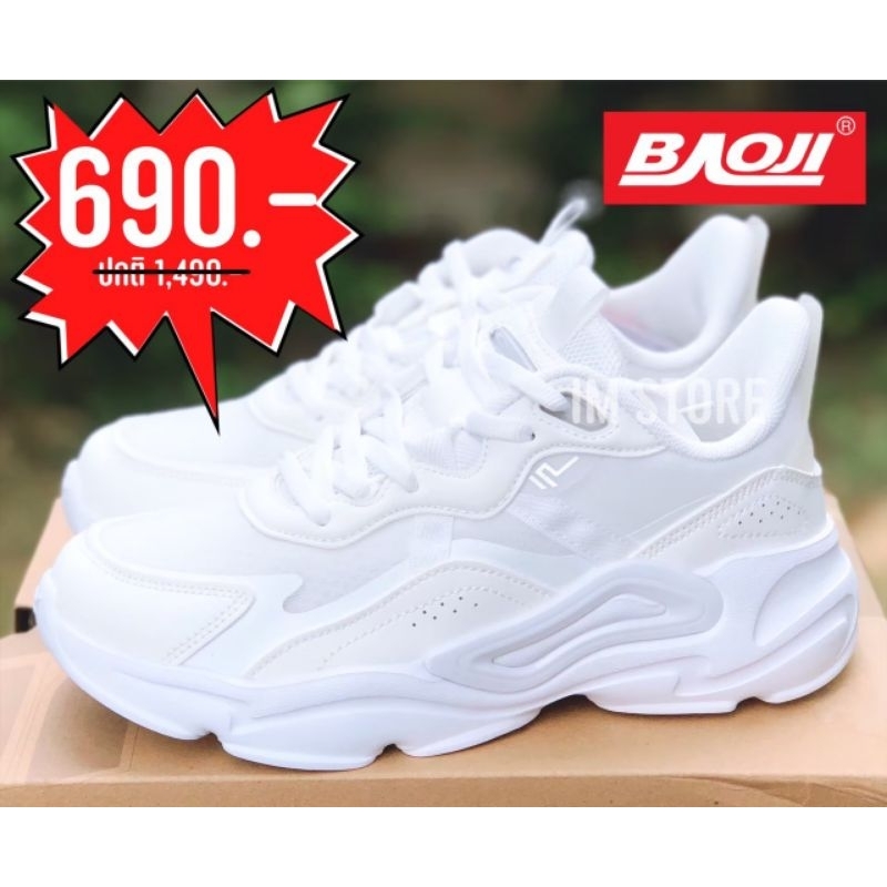 BAOJI ลิขสิทธิ์แท้ SALE รุ่นใหม่! รองเท้าบาโอจิ สีขาวล้วน เสริมส้น 5 ซม. หนาสุด พื้นนุ่ม สบาย ใส่ลำลอง ใส่เที่ยว สวย