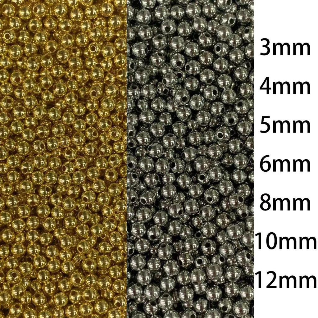 ลูกปัดเงิน  ลูกปัดทอง 3mm 4mm 5mm 6mm 8mm 10mm 12mm ลูกปัดพลาสติกสีเงิน สีทอง ทรงกลม สำหรับตกแต่งเคร
