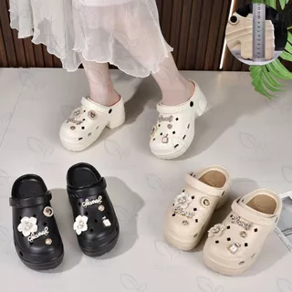 SHO-PIZ11 รองเท้าส้นสูง 10 CM รองเท้าหัวโต มีสายรัดส้น สีพื้น วัสดุยาง EVA เบาใส่สบาย สำหรับผู้หญิง สินค้าพร้อม