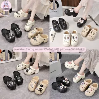 SHO-PIZ11 รองเท้าส้นสูง 10 CM รองเท้าหัวโต มีสายรัดส้น สีพื้น วัสดุยาง EVA เบาใส่สบาย สำหรับผู้หญิง สินค้าพร้อม