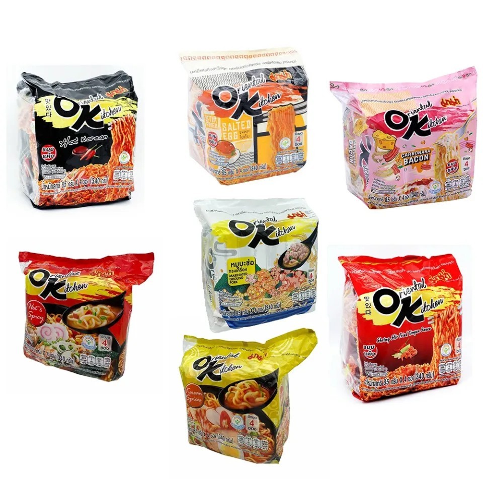 🍜ครบทุกรส>>มาม่า OK ออเรียนทัลคิตเชน 80 กรัม (แพ็ค4ซอง) มี 9 รส บะหมี่กึ่งสำเร็จรูปMama OK Oriental 