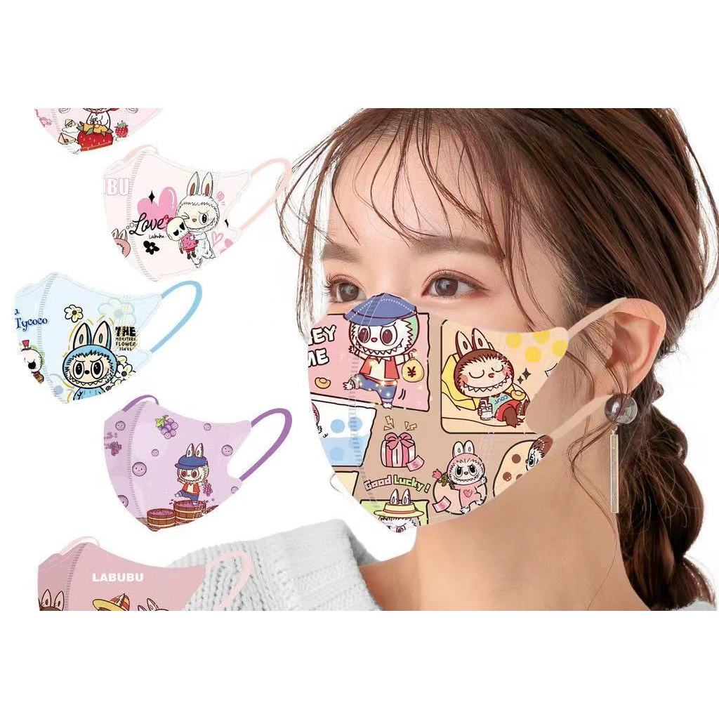 ผู้ใหญ่ 10 ชิ น Labubu Face Mask, การ ตูนพิมพ Labubu Face Cover, แบบพกพา Anti-UV กลางแจ ง Face Shield Breathable Labubu