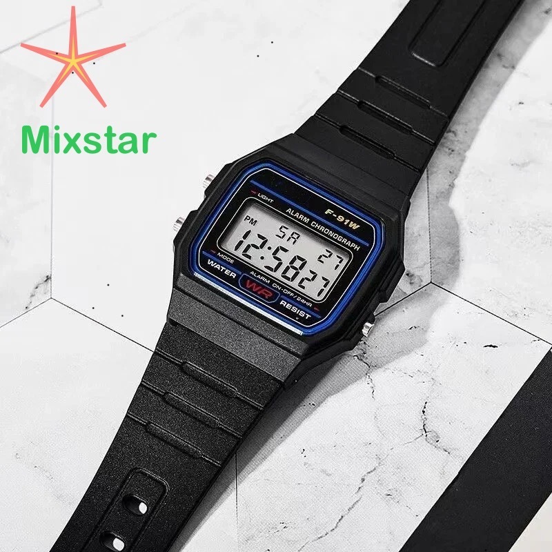 นาฬิกา แฟชั่น A1 ข้อมือผู้ชาย สายเรซิ่น รุ่น F-91W-Black
