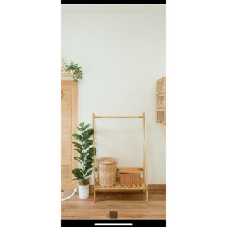 ราวแขวนเสื้อผ้า แขวนต้นไม้ สไตล์มินิมอล ทำจากไม้สัก