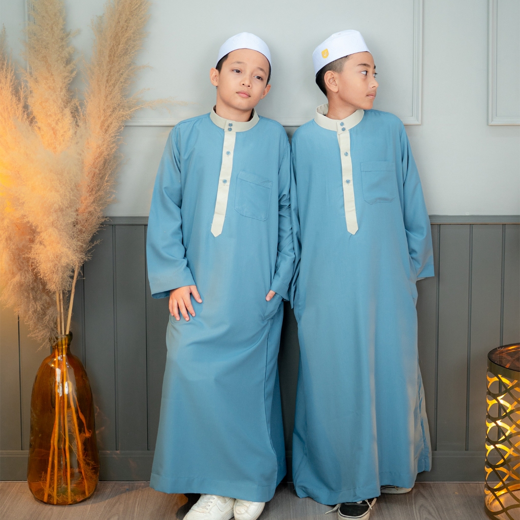 โต๊ปแขนยาว เด็กผู้ชาย งานคอปกทูโทนผ้าพริ้ว มีกระเป๋าข้าง BA36 วาริสมุสลิม - รูปที่ 6