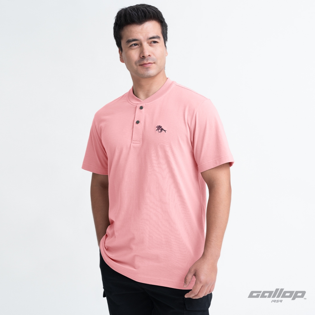 GALLOP : เสื้อยืดคอกระดุม T-SHIRT (Henley neck) รุ่น GT9151 สี Light Pink ชมพู
