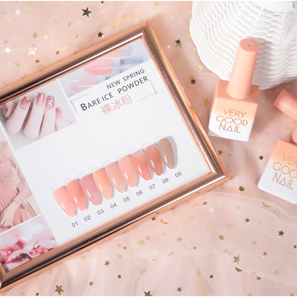 สีเจลโทนสุขภาพดี Very good nail รุ่น BARE ICE ยกเซต 9 สี สีเจลไซรัป แถมฟรีชาร์ทสี